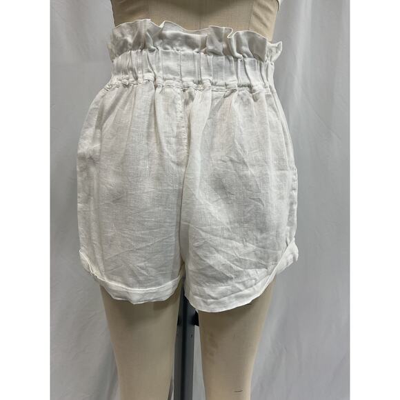 Posse Exclusive White 'Ducky' Oversized Paperbag-Waist Linen Shorts Size S - Picture 3 of 5